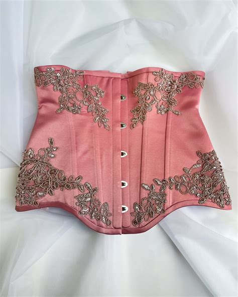 Custom Made Wide Underbust Pink Satin Corset Belt With Lace Corset Top