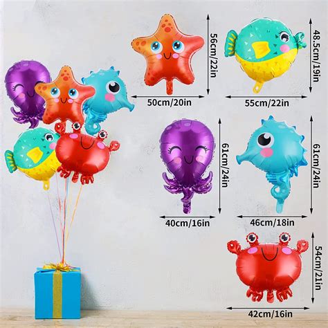 5 Pieces Cartoons Ocean Animals Foil Balloon Large Starfish Crab