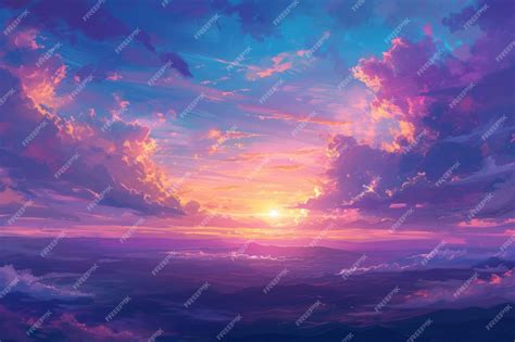 Premium Photo | Colorful Anime Style Sunset Landscape Wallpaper