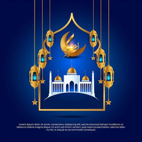 Eid al adha mubarak islamische schöne 3d blaue und goldene moschee