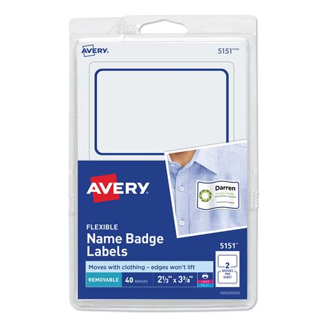 Avery 05895 Flexible Adhesive Name Badge Labels 3 38 X 2 33 White