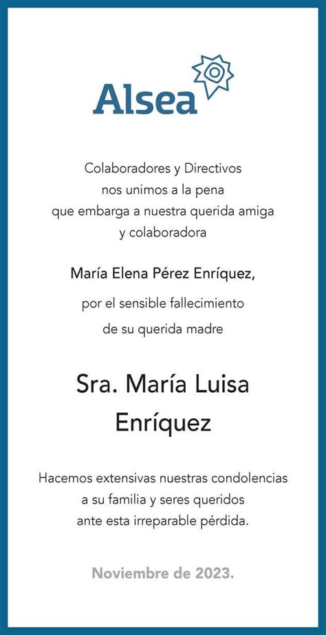 Se Ora Mar A Luisa Enriquez Obituario Esquela