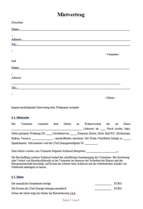 mietvertrag vorlage word zum herunterladen