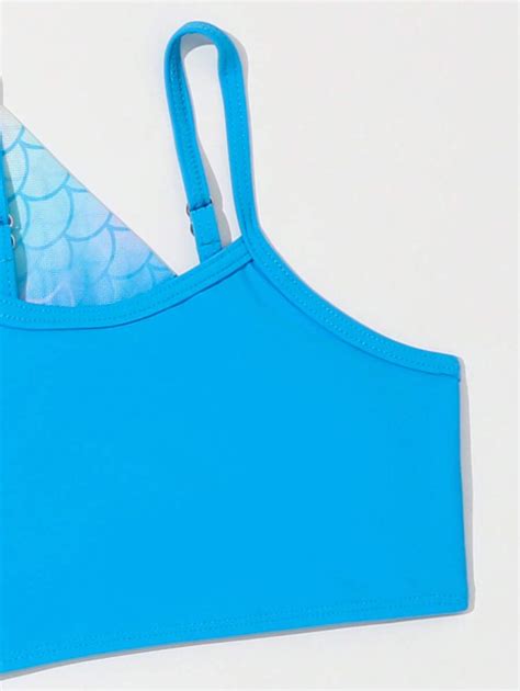 Conjunto de Maiô Bikini de Escamas de Peixe para Menina Jovem Quimono para Praia de Verão