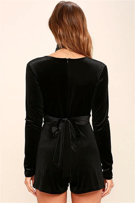 Sexy Black Romper Velvet Romper Long Sleeve Romper 5800