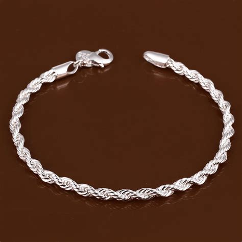 2020 Pure Silver 925 Bracelets For Men Women 4mm Twisted Chain Bracelet ...