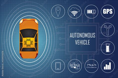 Autonomous car concept. Sensors and detection system collects data and ...