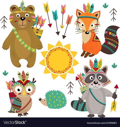 Set of isolated tribal animals part 1 Royalty Free Vector