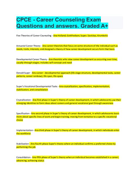 CPCE Career Counseling Exam Questions And Answers Graded A Social