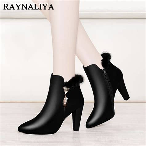 Spuer High Heel Female Woman Fashion Elegant Ankle Boots Autumn Genuine Leather Boots Spring