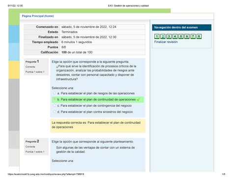 EA3 Gestión de operaciones y calidad Examen 2DO Página Principal