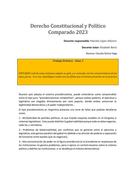 Tp 3 Derecho Constitucion Al Y Procesos Politicos Derecho