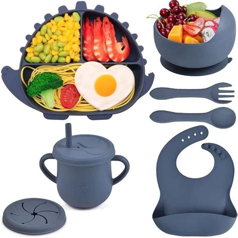 Assiette pour Bébé Set de Table Silicone avec Ventouse Bol CuillèRe