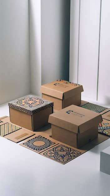 Premium Photo Set Of Three Unlabeled Similar Craft Cardboard Boxes With Covers Beautifully