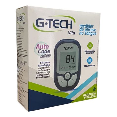 Medidor De Glicose Diabetes Gtech Vita 10 Tiras 10 Lancetas 2 Baterias