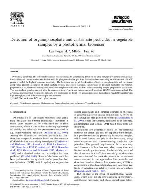 Pdf Detection Of Organophosphate And Carbamate Pesticides In