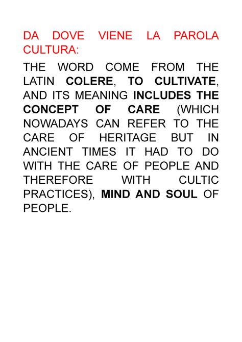 Culture A WORD MANY Meanings DA DOVE VIENE LA PAROLA CULTURA THE