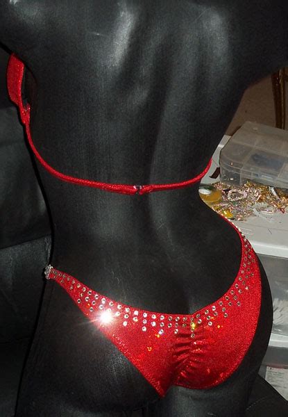 Style Red Bikini Competition Suit Rhinestone Connectors Vandella