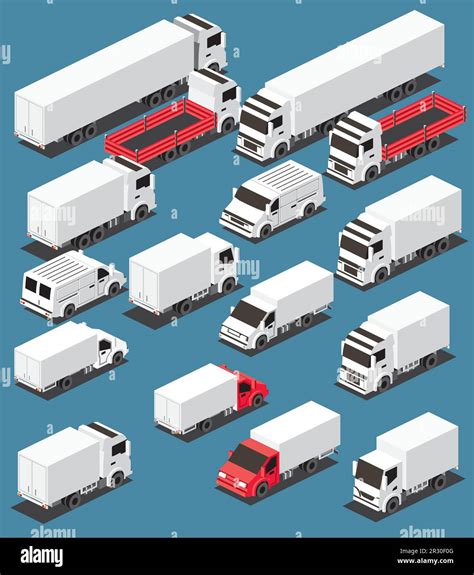 Isometric Cargo Trucks Collection Commercial Transport Set Logistics