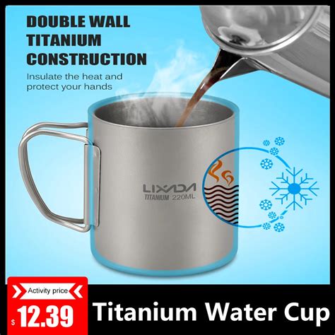 Lixada Taza De Titanio De Doble Pared Con Mango Plegable 50ml 750ml