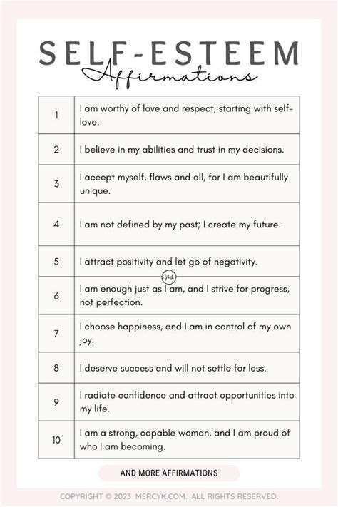 Free Daily Self Esteem Affirmations Pdf Worksheet In 2024 Self Esteem