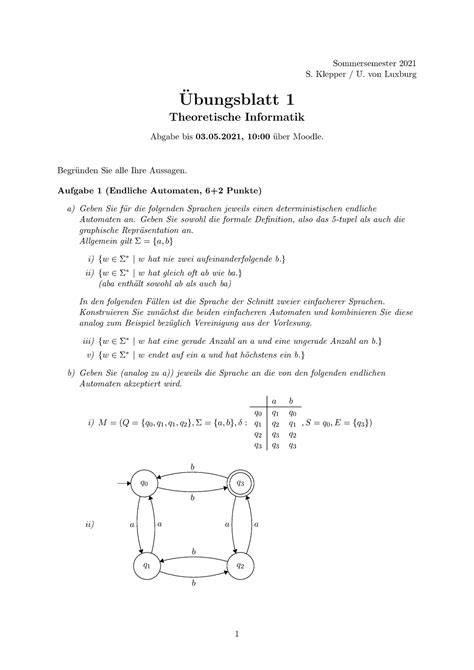 Blatt Sommersemester S Klepper U Von Luxburg Ubungsblatt