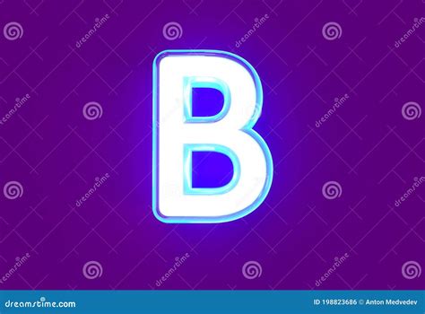 White Glossy Neon Light Blue Glow Alphabet Letter B Isolated On