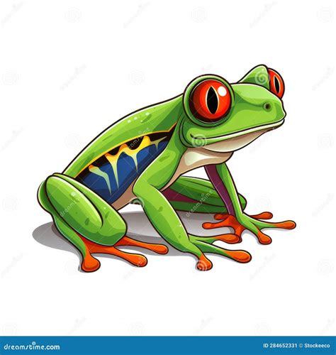 Vibrant Red Eyed Tree Frog Clip Art With Surrealistic Elements Stock