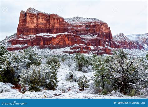 Courthouse Butte In Sedona Arizona In The Winter Snow Winter In The