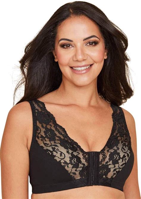 Eden House Ladies Cotton Lace Front Fastening Magic Bra Black Shopstyle