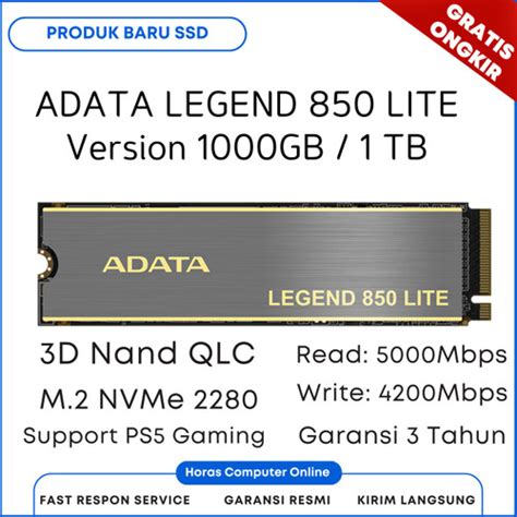 Jual SSD ADATA LEGEND 850 LITE 1TB M 2 NVMe Gen 4 X 4 R 5000MBps W