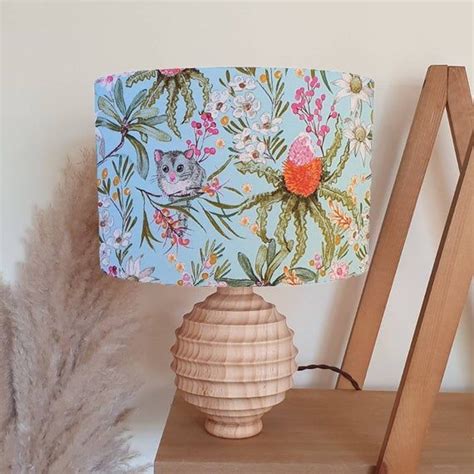 Australian Possums And Banksia Skye Blue Lampshade Custom Made Choose Your Size And Shape Drum