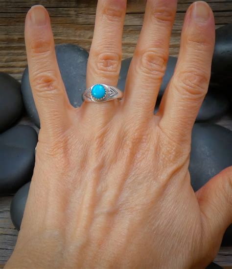 Unisex Navajo Sterling Silver Turquoise Band Ring Siz Gem