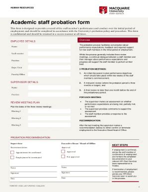 Fillable Online Staff Mq Edu Academic Staff Probation Form Macquarie