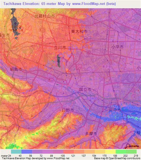 Elevation of Tachikawa,Japan Elevation Map, Topography, Contour