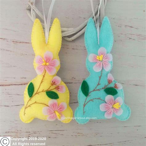 Personalized Felt Bunny Ornament With Flowers Mint Flower Etsy Unique Easter Ts Easter