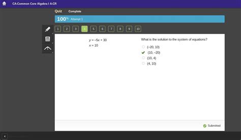 Y 5x 30 X 10 What Is The Solution To The System Of Equations 20