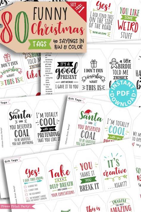 80 Funny Christmas Gift Tags Printable- Set 1 - Press Print Party!