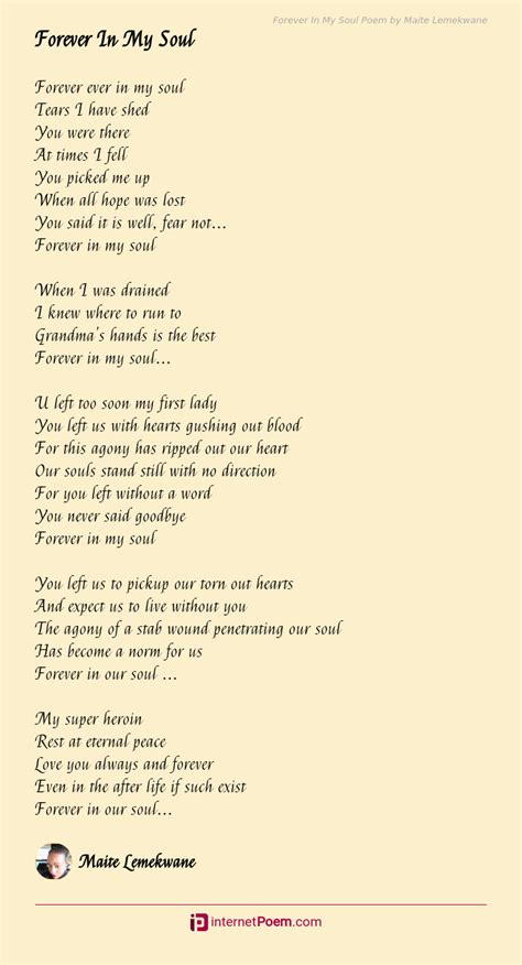 Forever In My Soul Poem By Maite Lemekwane