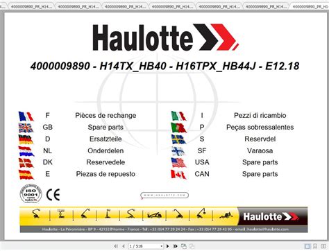 Haulotte Articulated Boom Lift H Tx H Tpx Parts Manual