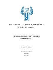 ENTREGABLE 2 GESTION DE COSTOS Y PRECIOS Pdf UNIVERSIDAD TECNOLOGICA