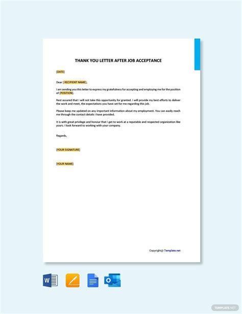 Sample Thank You Letter After Job Acceptance In Word Google Docs PDF