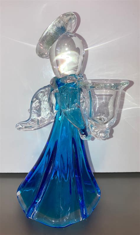 Vintage Murano Glass Angel Aqua Blue Glass Angel Candle Etsy