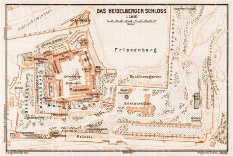 Old Map Of The Castle Of Heidelberg In 1909 Buy Vintage Map Replica