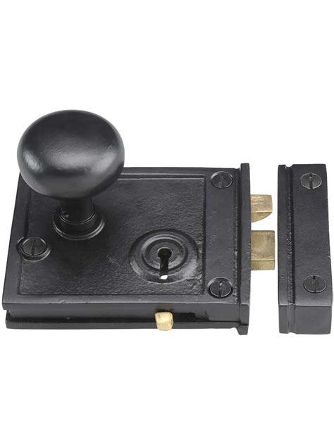 Cast Iron Horizontal Rim Lock Set With Small Iron Knobs House Of