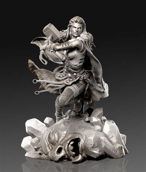 Thor Jane Foster Caleb Nefzen Thor Character Statue Sculpting