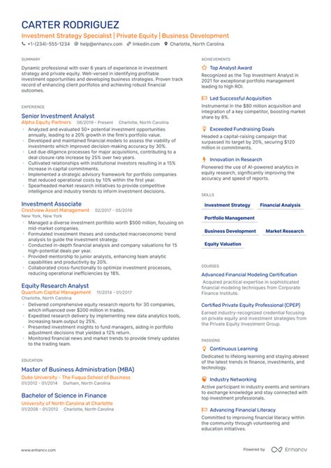 Private Equity Resume Examples Guide For