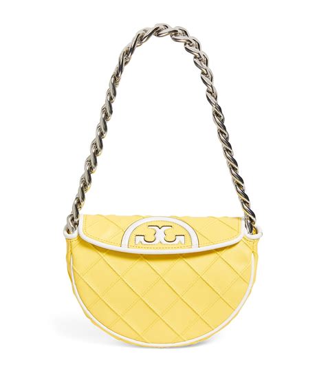 Womens Tory Burch Yellow Leather Fleming Crescent Shoulder Bag Harrods Uk