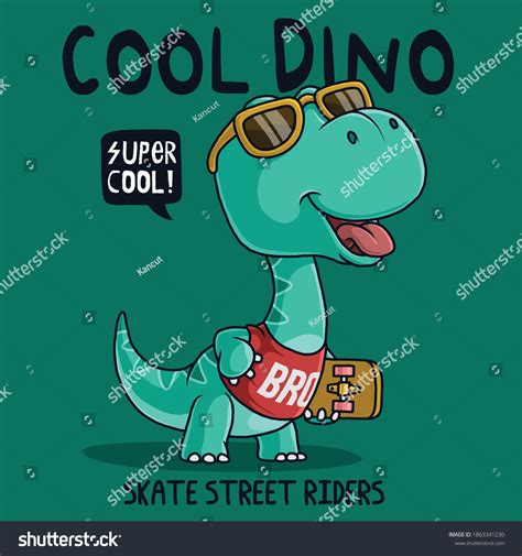 Dinosaur Carrying Skateboard Tshirt Design Stock Vector Royalty Free