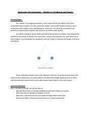 AST Lab Assignment Pendulum Motion And Gravity 1 Docx Astronomy